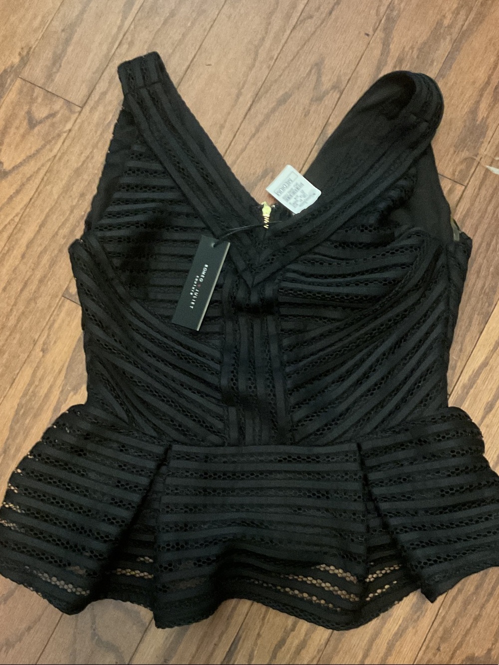 Romeo & Juliet Couture Black Lace Peplum Tank